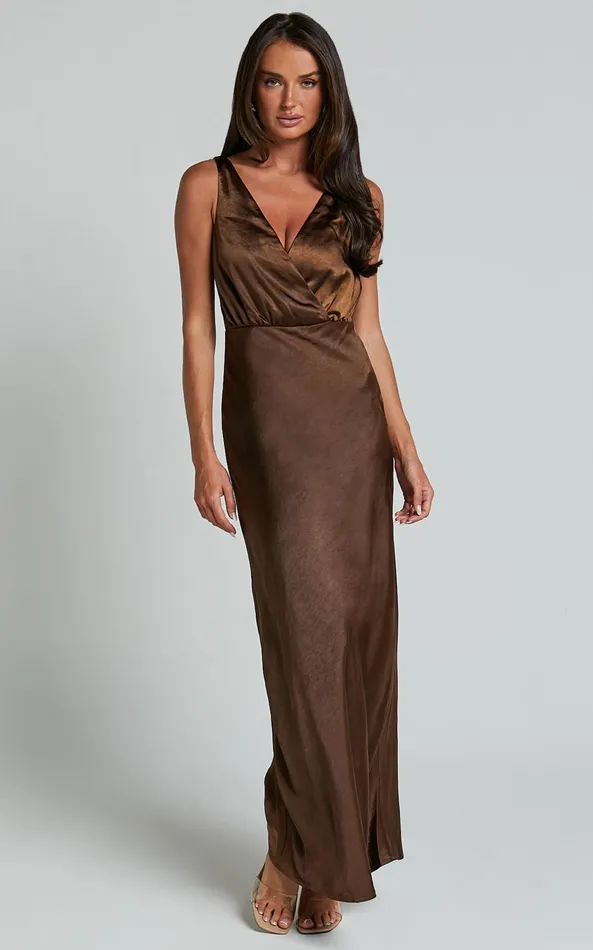 Showpo Melodie Midi Dress 8211 V Neck Satin Slip Dress In Chocolate Women Dresses Showpo Melodie Midi Dress 8211 V Neck Satin Slip Dress In Chocolate Women Dresses