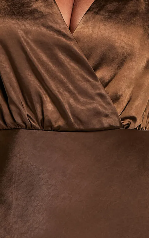 Showpo Melodie Midi Dress 8211 V Neck Satin Slip Dress In Chocolate Women Dresses