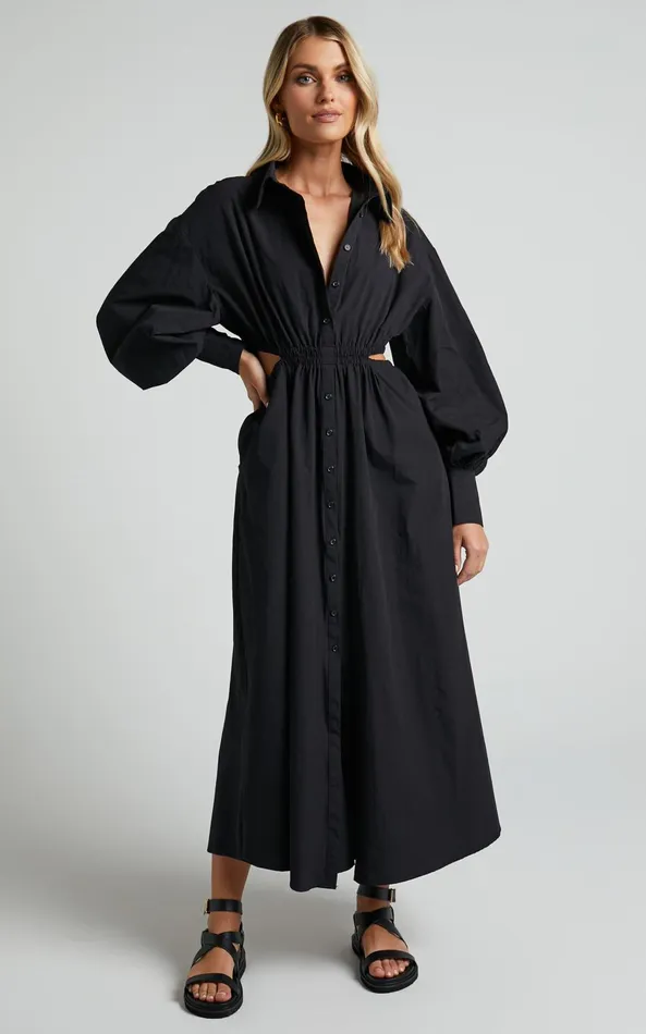 Showpo Merabelle Midi Dress 8211 Side Cut Out Collared Long Sleeve Shirt Dress In Black Women Curve Clothes Showpo Merabelle Midi Dress 8211 Side Cut Out Collared Long Sleeve Shirt Dress In Black Women Curve Clothes