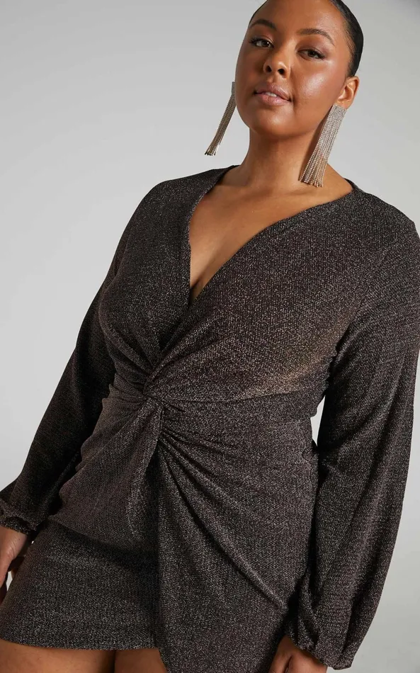 Showpo Mercia Mini Dress 8211 Twist Front Long Sleeve Dress In Black Women Dresses