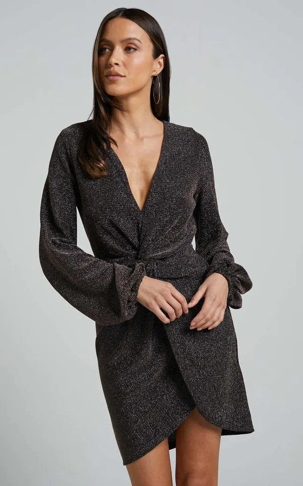 Showpo Mercia Mini Dress 8211 Twist Front Long Sleeve Dress In Black Women Dresses
