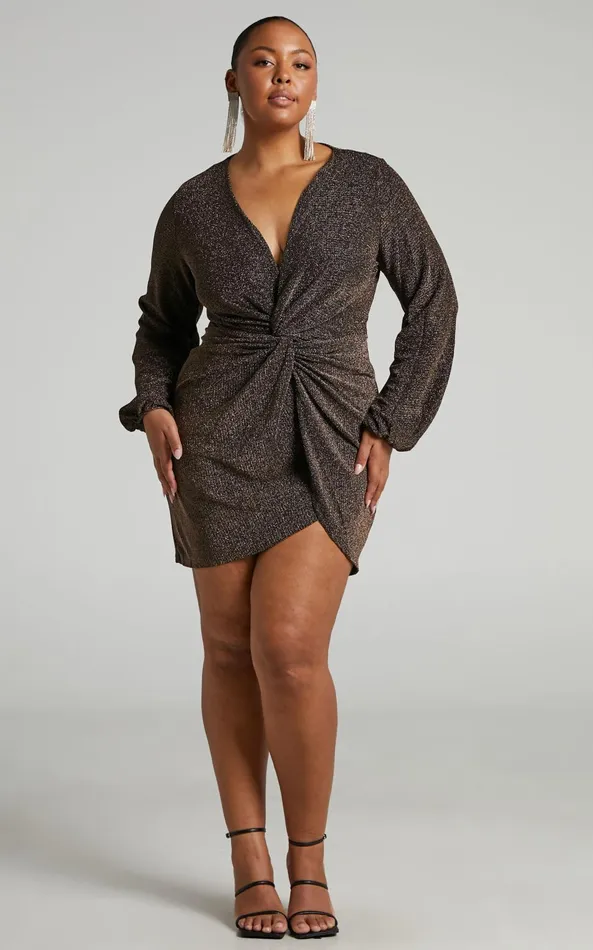 Showpo Mercia Mini Dress 8211 Twist Front Long Sleeve Dress In Black Women Dresses