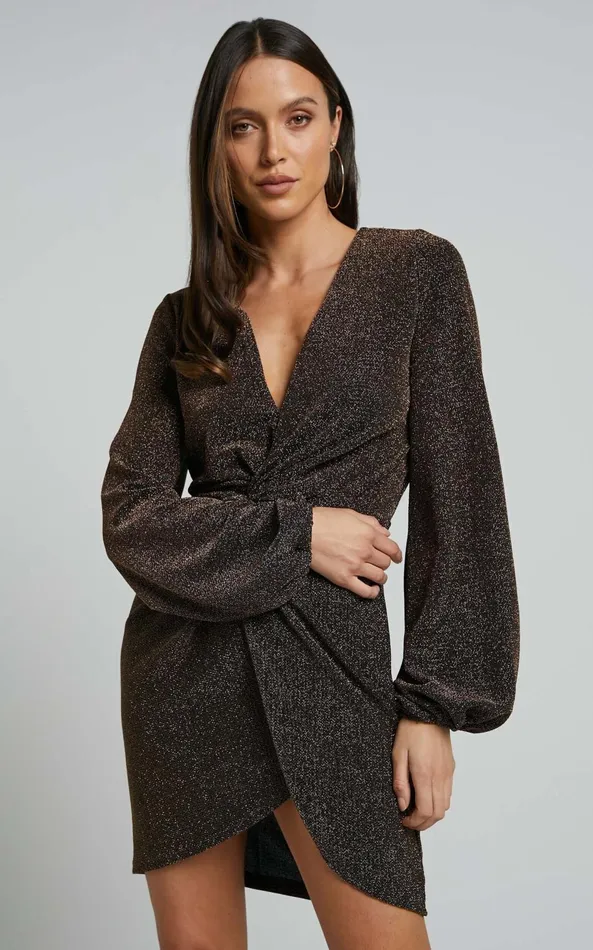 Showpo Mercia Mini Dress 8211 Twist Front Long Sleeve Dress In Black Women Dresses