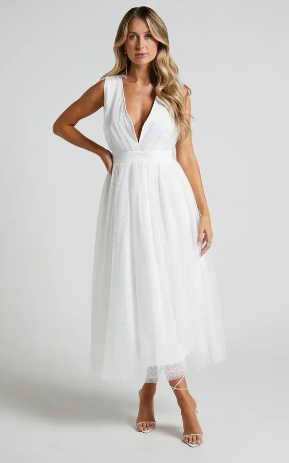 Showpo Meribel Midi Dress 8211 Plunge A Line Tie Back Dress In White Women Dresses Showpo Meribel Midi Dress 8211 Plunge A Line Tie Back Dress In White Women Dresses