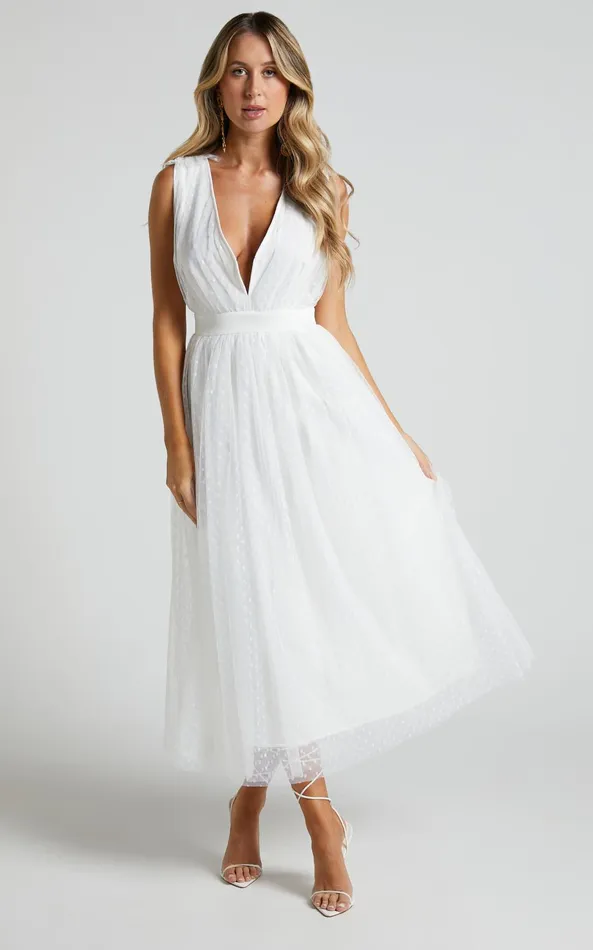 Showpo Meribel Midi Dress 8211 Plunge A Line Tie Back Dress In White Women Dresses Showpo Meribel Midi Dress 8211 Plunge A Line Tie Back Dress In White Women Dresses
