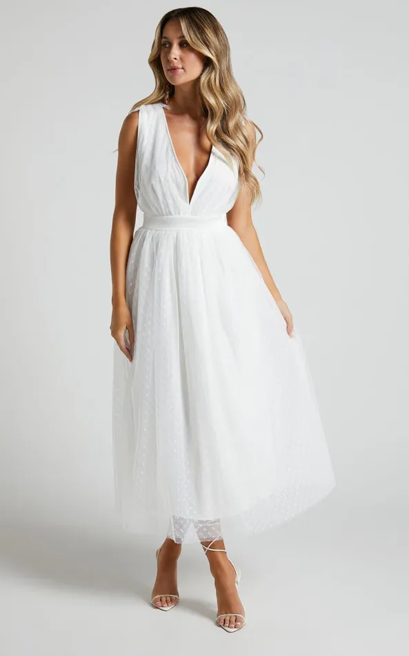 Showpo Meribel Midi Dress 8211 Plunge A Line Tie Back Dress In White Women Dresses Showpo Meribel Midi Dress 8211 Plunge A Line Tie Back Dress In White Women Dresses