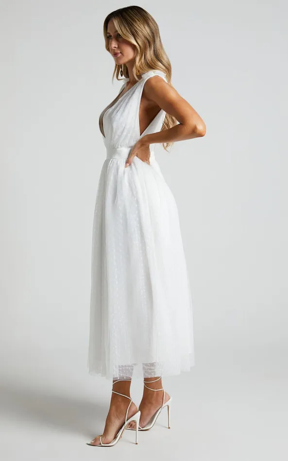 Showpo Meribel Midi Dress 8211 Plunge A Line Tie Back Dress In White Women Dresses Showpo Meribel Midi Dress 8211 Plunge A Line Tie Back Dress In White Women Dresses