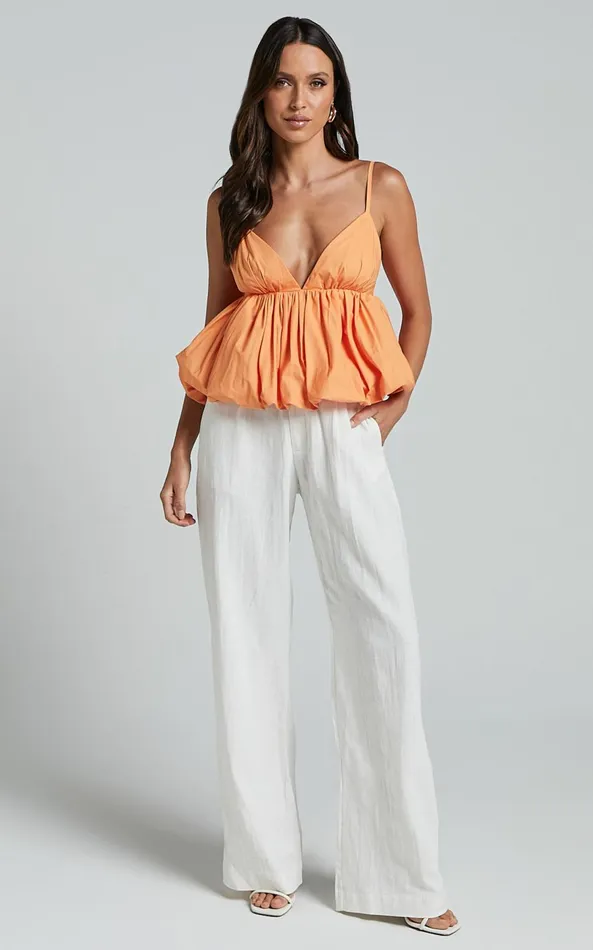 Showpo Merly Top 8211 V Neck Bubble Hem Peplum In Tangerine Women Tops