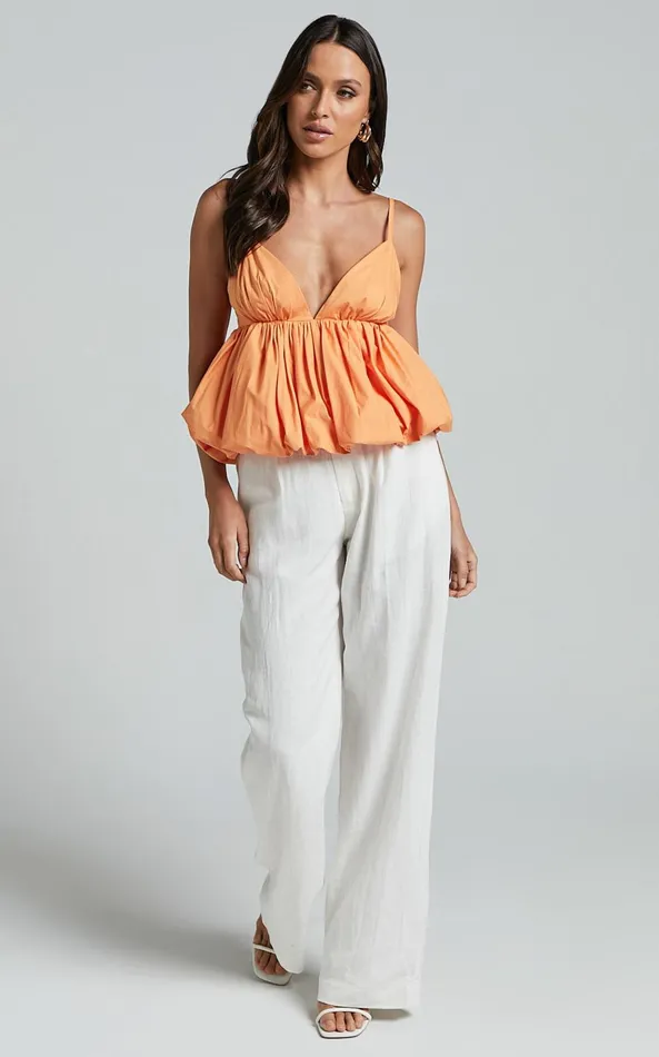 Showpo Merly Top 8211 V Neck Bubble Hem Peplum In Tangerine Women Tops