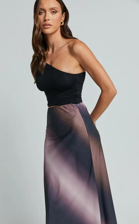 Showpo Michaela Maxi Skirt 8211 High Waisted Slip Satin Skirt In Dusk Ombre Women Skirts