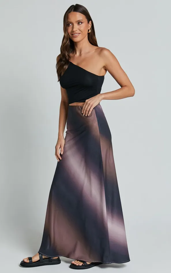 Showpo Michaela Maxi Skirt 8211 High Waisted Slip Satin Skirt In Dusk Ombre Women Skirts