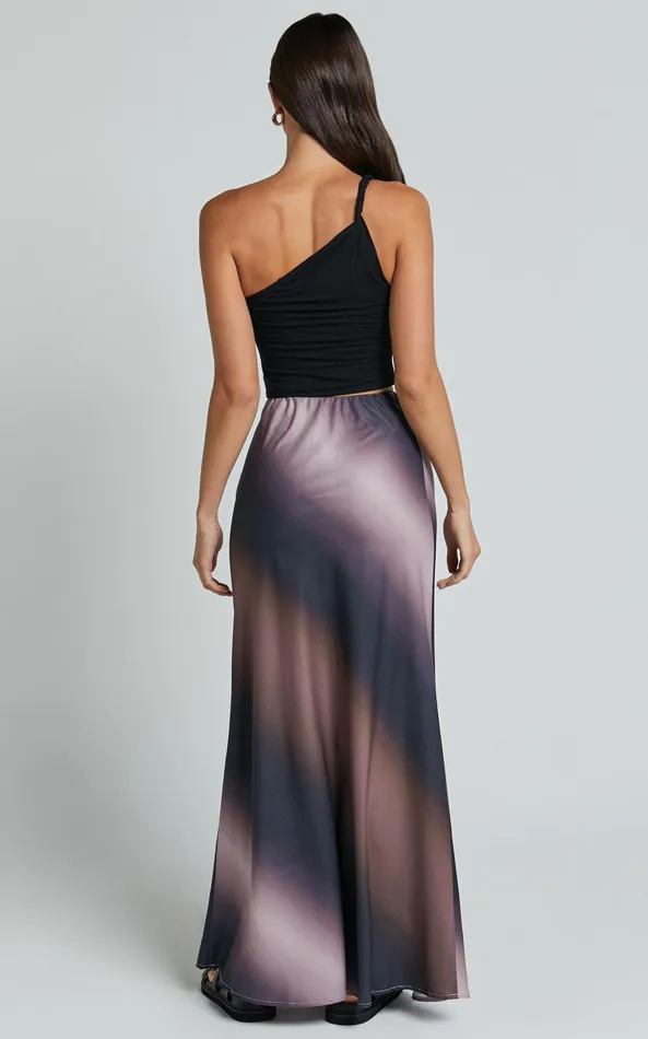Showpo Michaela Maxi Skirt 8211 High Waisted Slip Satin Skirt In Dusk Ombre Women Skirts