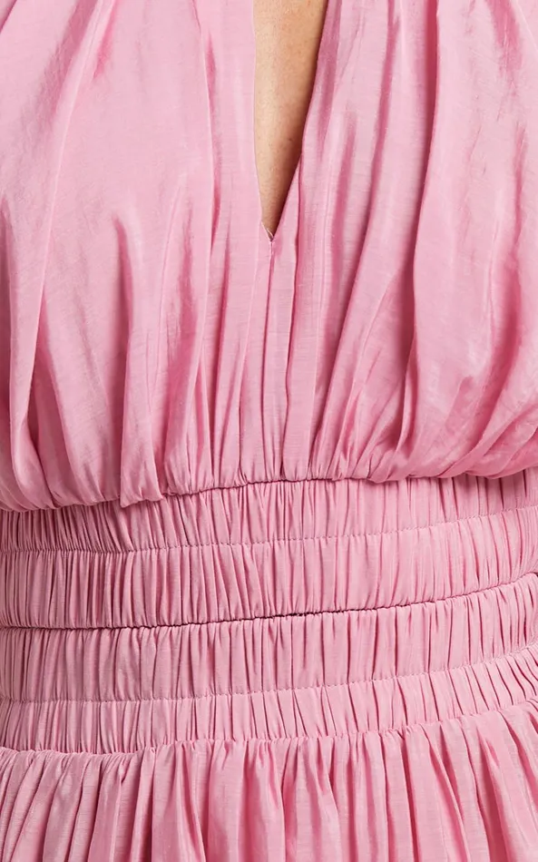 Showpo Michalka Mini Dress 8211 Blouson Puff Sleeve Elasticised Waist In Pink Women Dresses