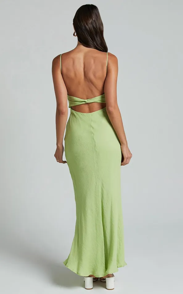 Showpo Micheella Maxi Dress 8211 Ruched Bust Sleeveless Slip Dress In Lime Women Dresses