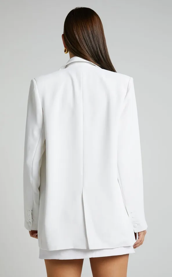 Showpo Michelle Blazer 8211 Oversized Plunge Neck Button Up Blazer In White Women Jackets and Coats