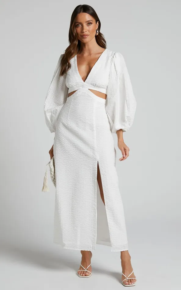 Showpo Miggy Midi Dress 8211 Puff Sleeve Cut Out Split Dress In White Women Curve Clothes Showpo Miggy Midi Dress 8211 Puff Sleeve Cut Out Split Dress In White Women Curve Clothes