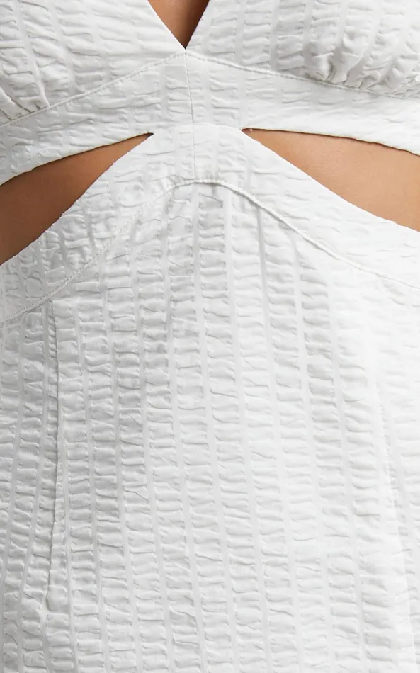 Showpo Miggy Midi Dress 8211 Puff Sleeve Cut Out Split Dress In White Women Curve Clothes
