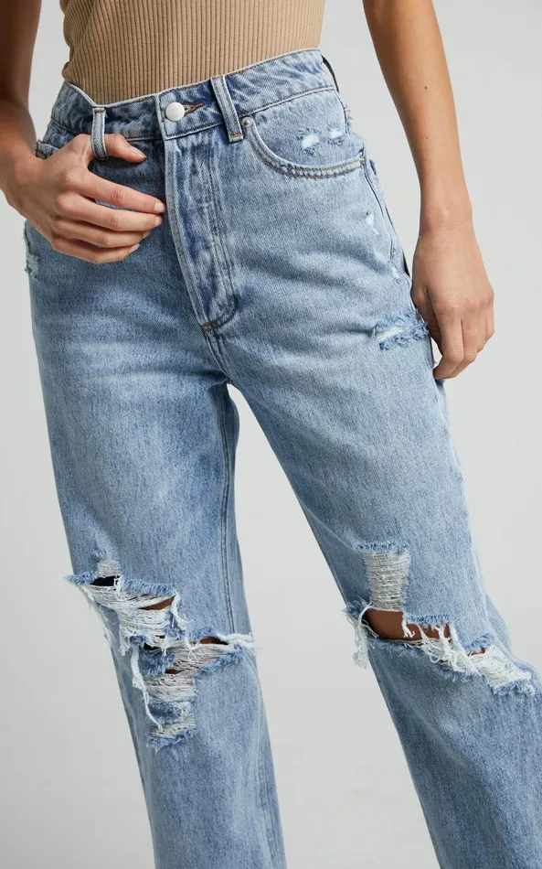 Showpo Miguel Jeans 8211 Straight Relaxed Ripped Denim Jeans In Light Blue Wash Women Denim