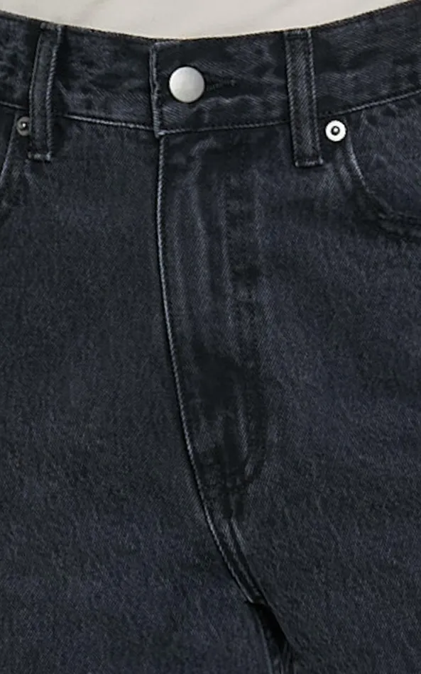 Showpo Miho Jeans 8211 High Waisted Recycled Cotton Distressed Straight Leg Denim Jeans In Washed Black Women Denim