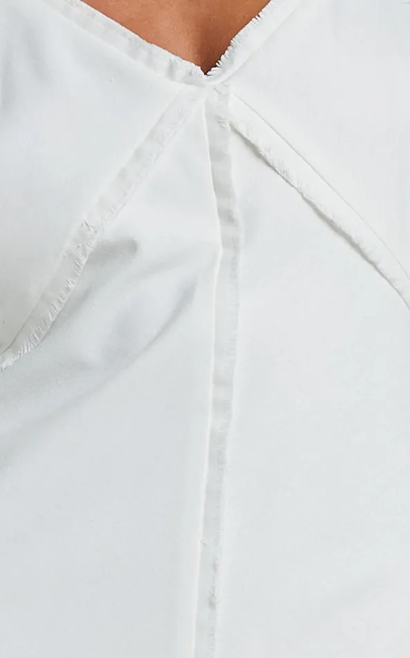 Showpo Mikella Midi Dress 8211 Linen Exposed Seam Shift Dress In White Women Dresses