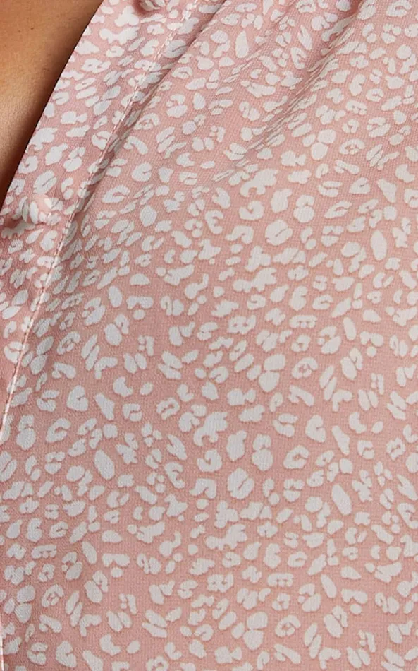 Showpo Milane Blouse 8211 Collared Button Through Long Blouson Sleeve In Pink and White Print Women Tops