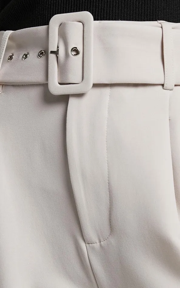 Showpo Milica Trousers 8211 Belted High Waisted Trousers In Beige Women Curve Clothes