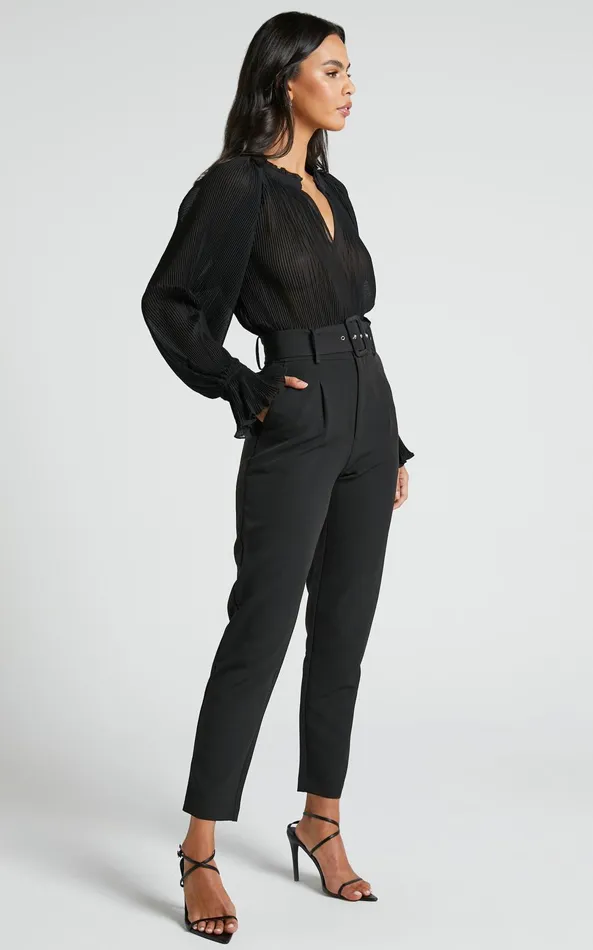 Showpo Milica Trousers 8211 Belted High Waisted Trousers In Black Women Curve Clothes