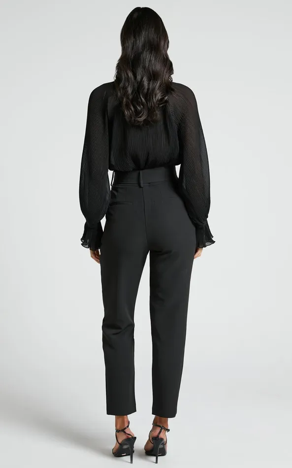 Showpo Milica Trousers 8211 Belted High Waisted Trousers In Black Women Curve Clothes