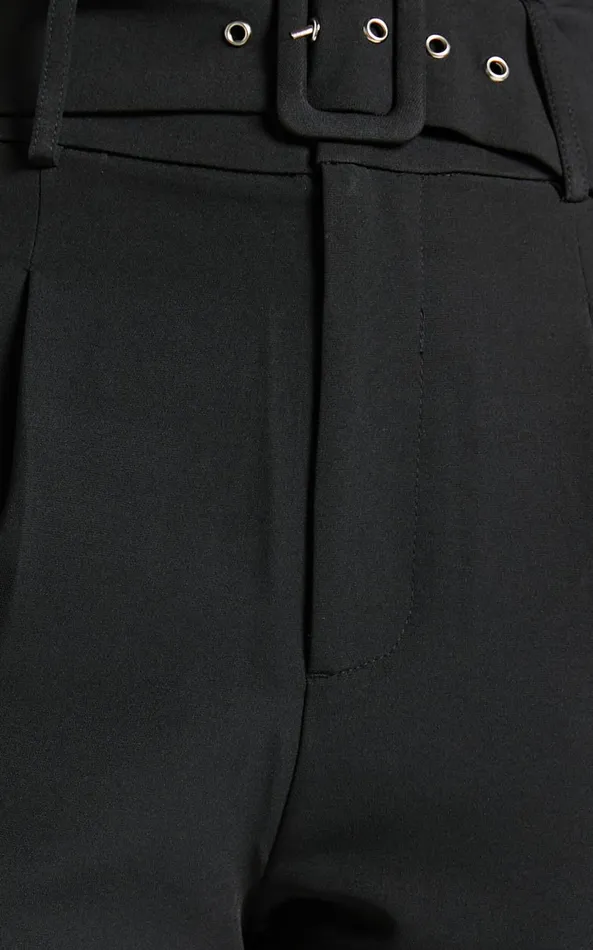 Showpo Milica Trousers 8211 Belted High Waisted Trousers In Black Women Curve Clothes