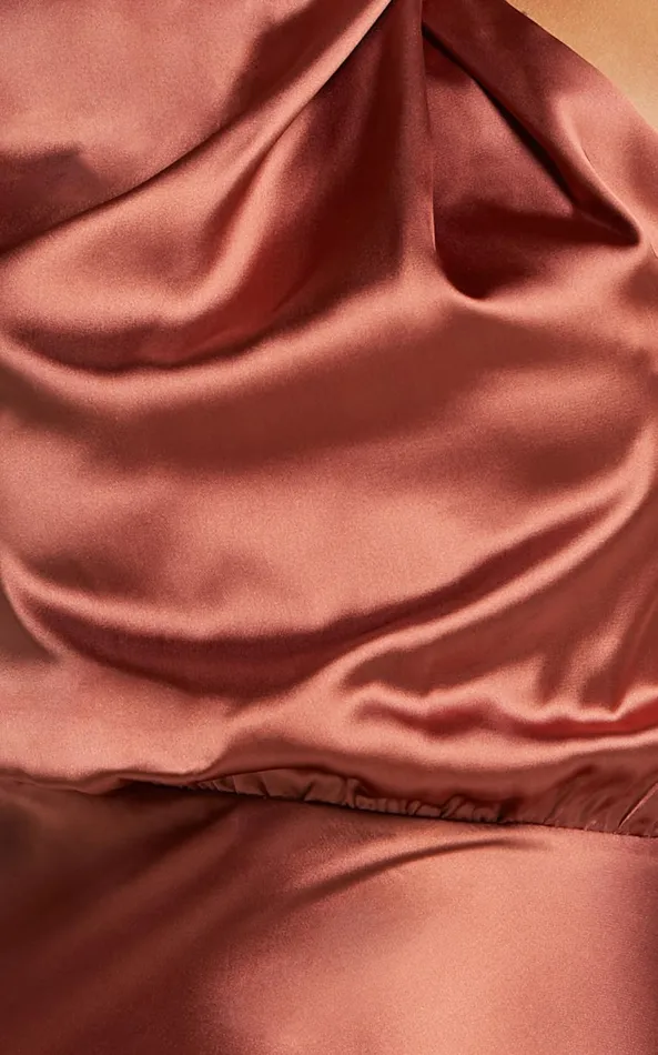 Showpo Minnie Midi Dress 8211 Drape Neck Satin Slip Dress In Copper Women Dresses