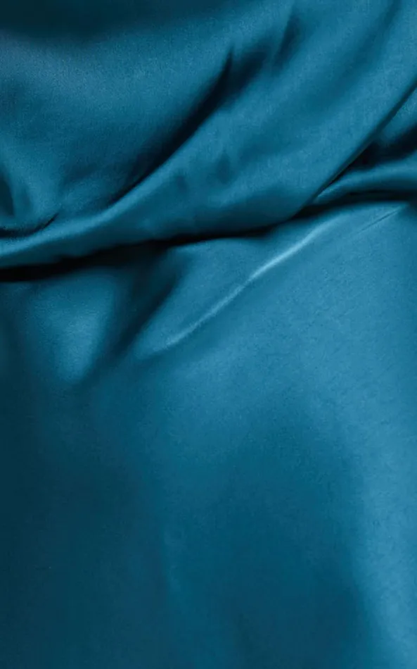 Showpo Minnie Midi Dress 8211 Drape Neck Satin Slip Dress In Teal Women Dresses