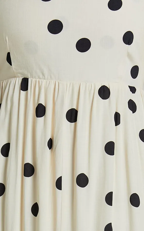 Showpo Miriam Midi Dress 8211 Strappy Straight Neck A Line Dress In Beige and Black Spot Women Dresses