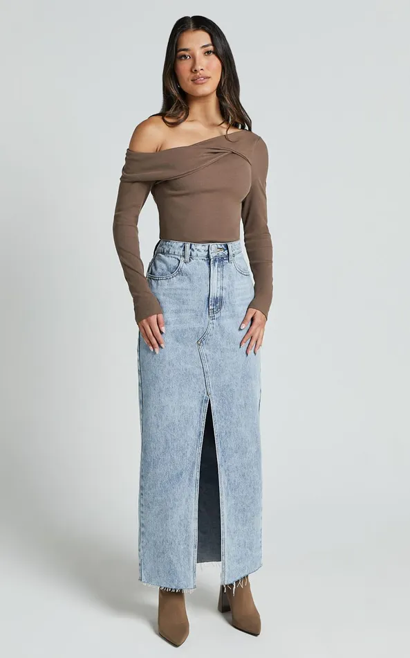 Showpo Misael Top 8211 Asymmetrical Twist Front Jersey Top In Mushroom Women Curve Clothes