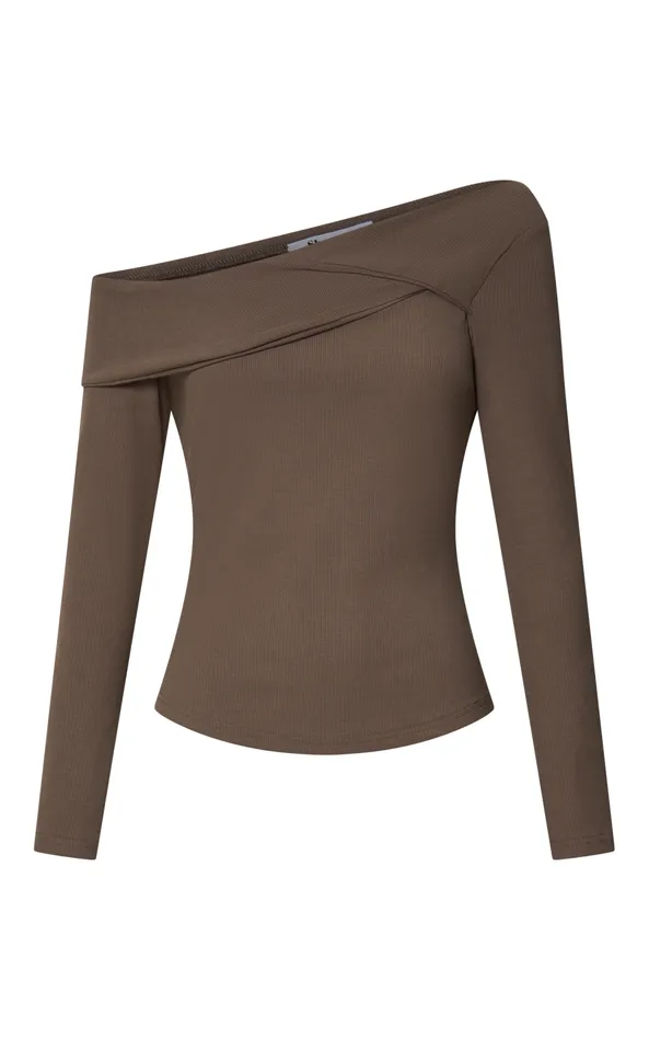 Showpo Misael Top 8211 Asymmetrical Twist Front Jersey Top In Mushroom Women Curve Clothes