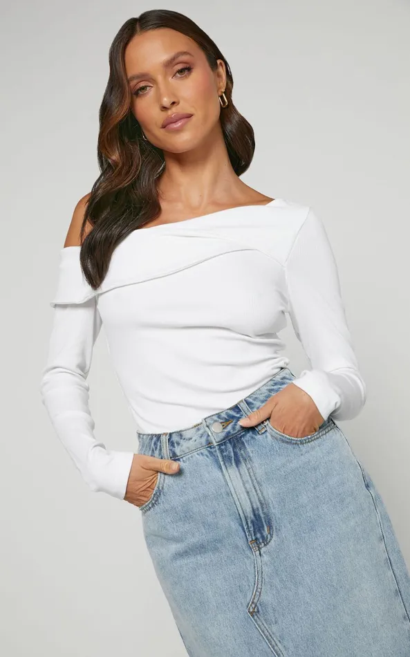 Showpo Misael Top 8211 Asymmetrical Twist Front Jersey Top In White Women Curve Clothes