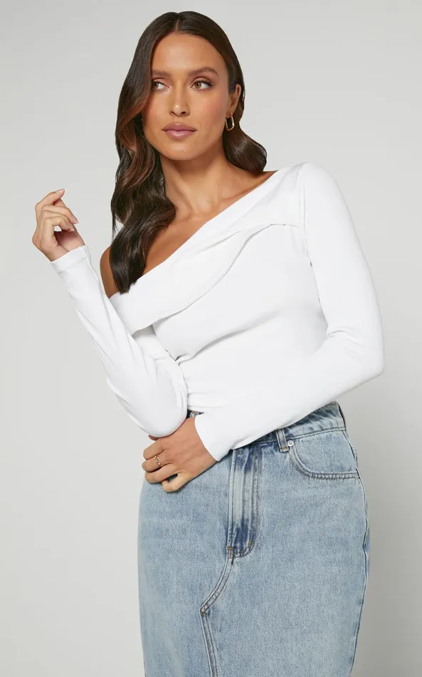 Showpo Misael Top 8211 Asymmetrical Twist Front Jersey Top In White Women Curve Clothes