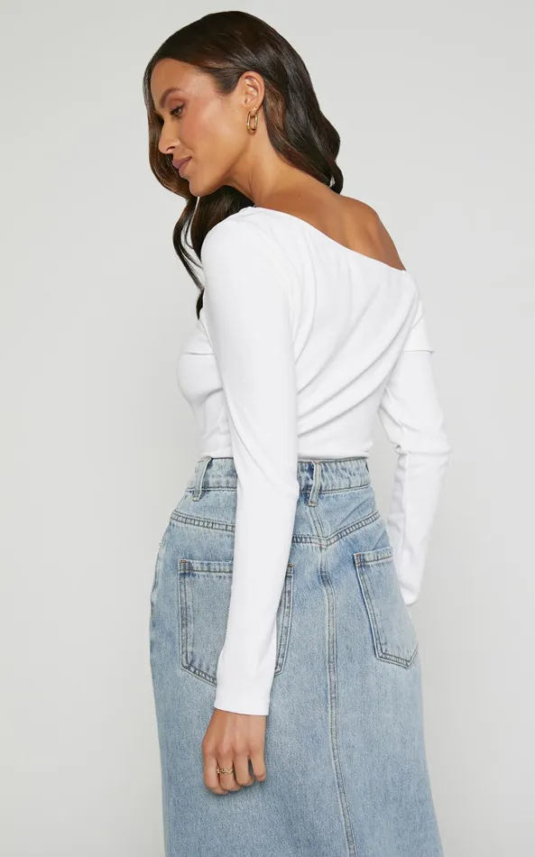 Showpo Misael Top 8211 Asymmetrical Twist Front Jersey Top In White Women Curve Clothes