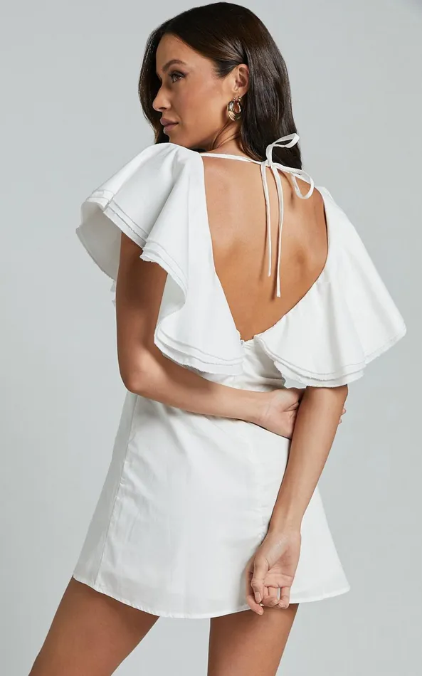 Showpo Mitchelle Mini Dress 8211 Plunge Neck Cotton Babydoll Dress In White Women Dresses