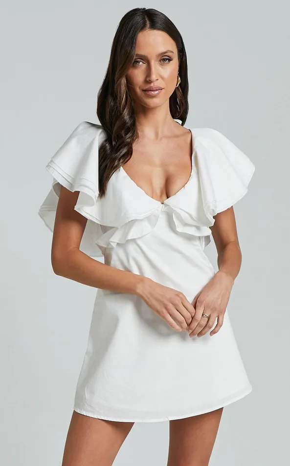 Showpo Mitchelle Mini Dress 8211 Plunge Neck Cotton Babydoll Dress In White Women Dresses
