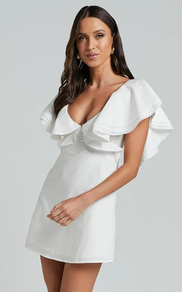 Showpo Mitchelle Mini Dress 8211 Plunge Neck Cotton Babydoll Dress In White Women Dresses