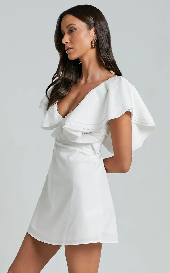 Showpo Mitchelle Mini Dress 8211 Plunge Neck Cotton Babydoll Dress In White Women Dresses