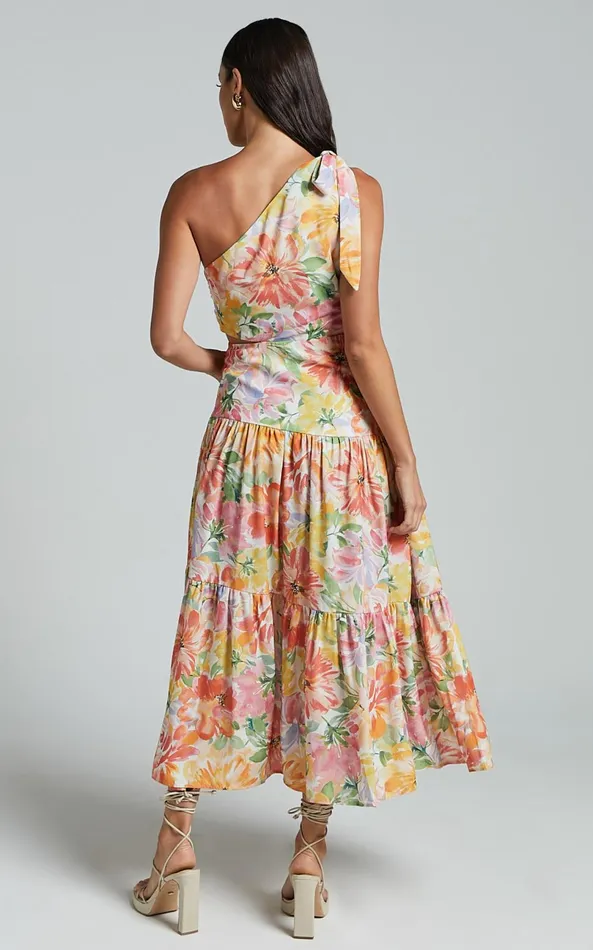 Showpo Mitzy Midi Dress 8211 One Shoulder Cut Out Tiered Dress In Summer Floral Women Dresses
