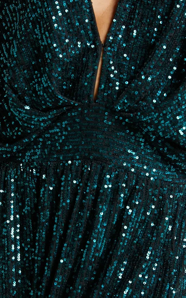 Showpo Miyah Maxi Dress 8211 Sequin Plunge Short Sleeve Dress In Emerald Women Curve Clothes