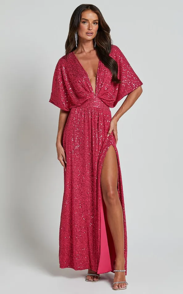 Showpo Miyah Maxi Dress 8211 Sequin Plunge Short Sleeve Dress In Pink Women Dresses Showpo Miyah Maxi Dress 8211 Sequin Plunge Short Sleeve Dress In Pink Women Dresses