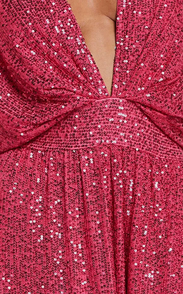 Showpo Miyah Maxi Dress 8211 Sequin Plunge Short Sleeve Dress In Pink Women Dresses