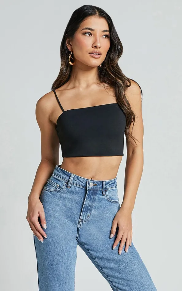 Showpo Modern Gal Top 8211 Jersey Cami Crop Top In Black Women Curve Clothes