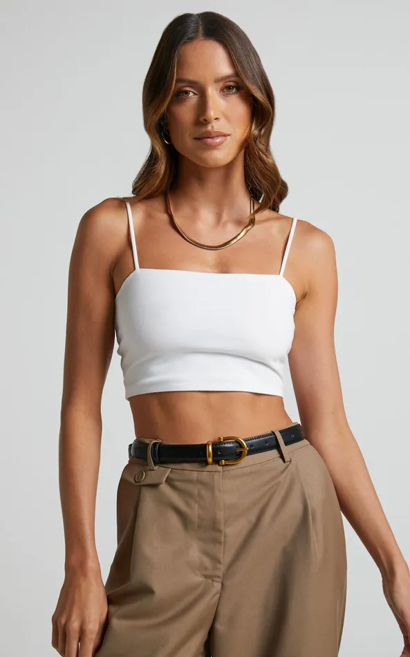 Showpo Modern Gal Top 8211 Jersey Cami Crop Top In White Women Basics
