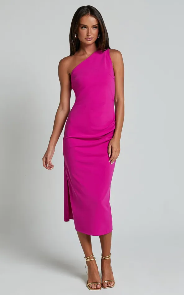 Showpo Monette Midi Dress 8211 One Shoulder Straight Dress In Grape Women Dresses