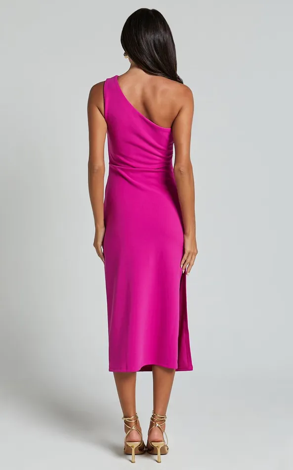 Showpo Monette Midi Dress 8211 One Shoulder Straight Dress In Grape Women Dresses