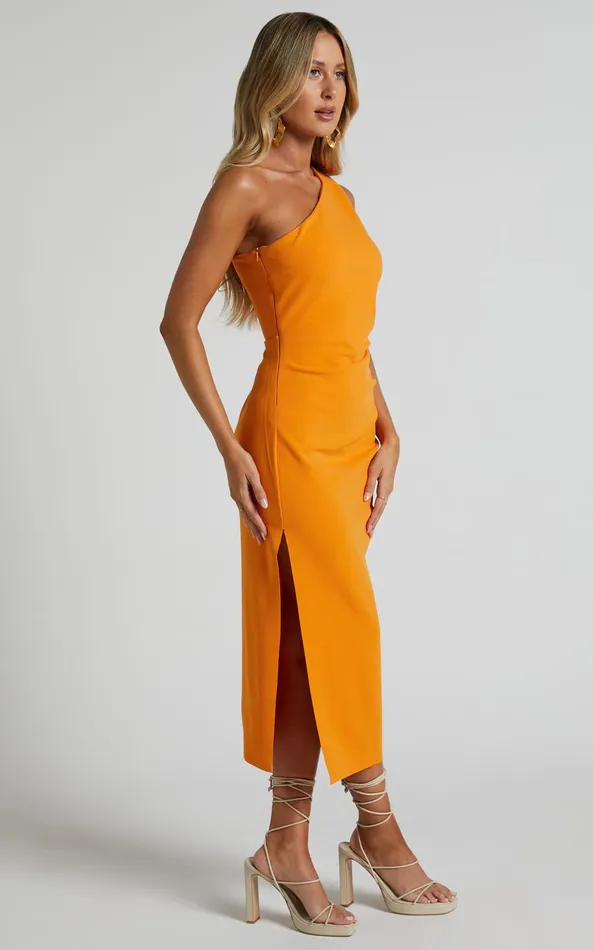 Showpo Monette Midi Dress 8211 One Shoulder Straight Dress In Orange Women Dresses Showpo Monette Midi Dress 8211 One Shoulder Straight Dress In Orange Women Dresses